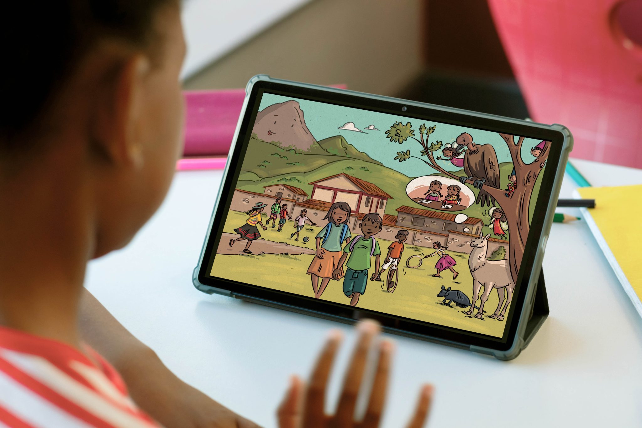 African american boy attending online class over digital tablet